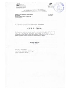 Registro Mercantil Pastelitos Argenis (PASTARCA), C.A Expediente Nro 486-4504