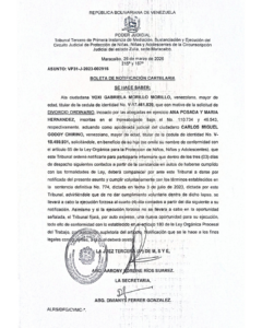 Boleta de Notificación Cartelaria Asunto VP31-J-2023-002916