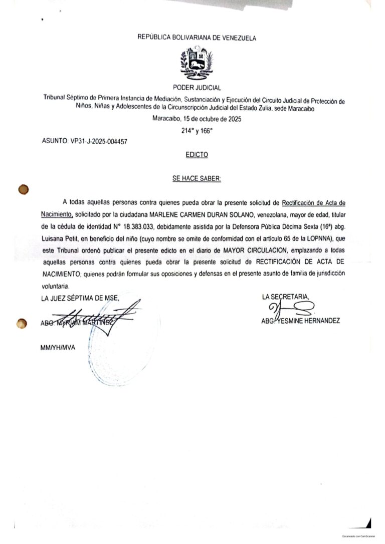 Edicto Asunto VP31-J-2025-004457