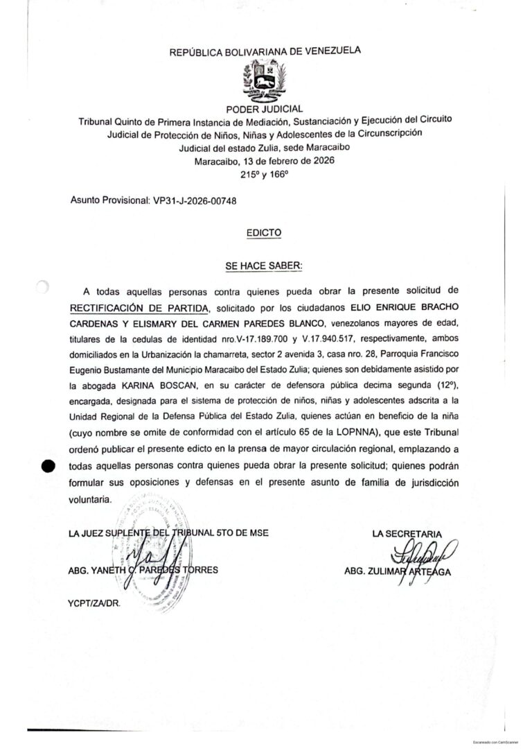 Edicto Asunto VP31-J-2026-00748