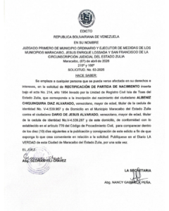 Edicto Solicitud Nro 63-2026