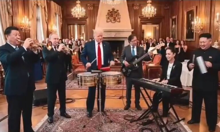 Petro publica video hecho con IA tocando guaracha con otros presidentes