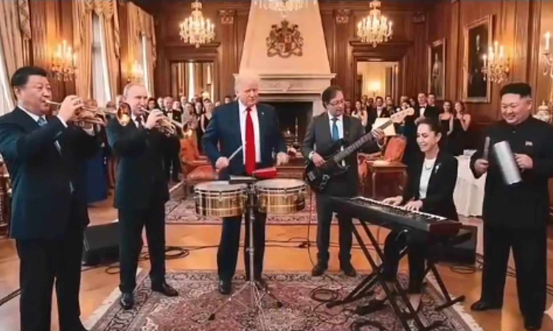 Petro publica video hecho con IA tocando guaracha con otros presidentes