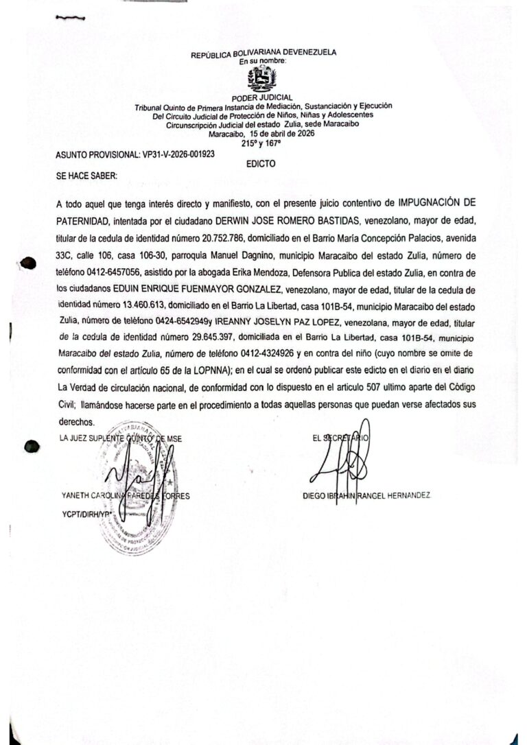 Edicto Asunto Provisional VP31-V-2026-001923