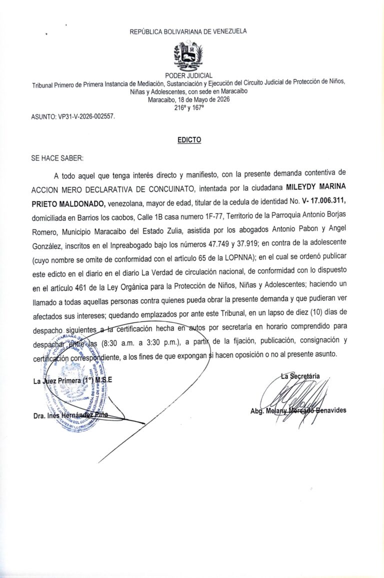 Edicto Asunto Provisional VP31-V-2026-002557