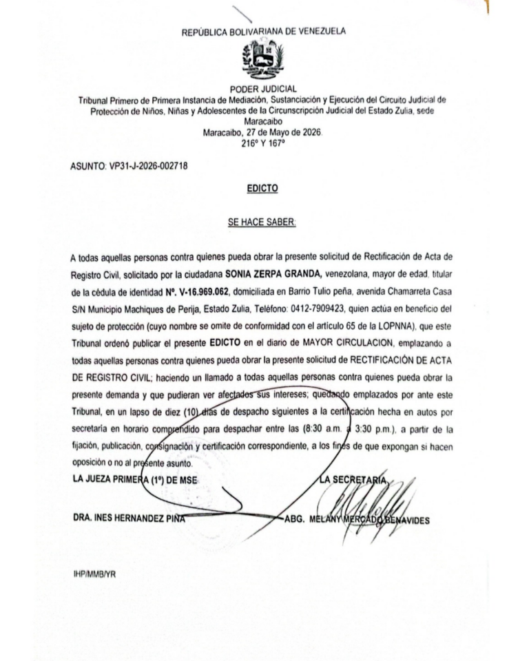 Edicto Asunto VP31-J-2026-002718