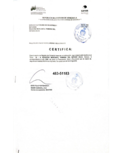 Registro Mercantil Inver García J, CA Expediente Nro 483-51183