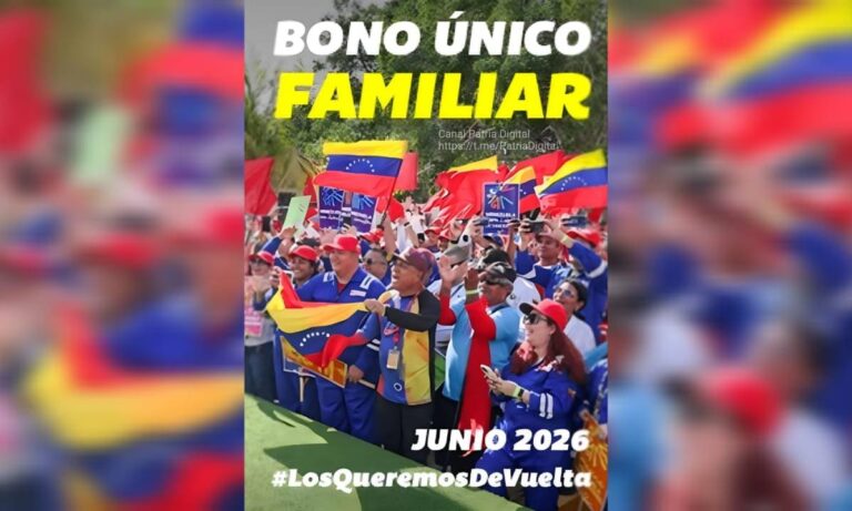 Pagan el Bono Único Familiar de junio por Patria: $14,72