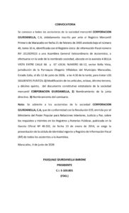 Convocatoria Asamblea Extraordinaria de Accionistas Corporación Giurdanella, C.A