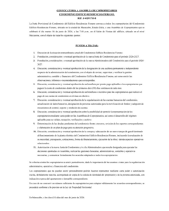 Convocatoria Asamblea de Copropietarios Condominio Edificio Residencias Fiorano