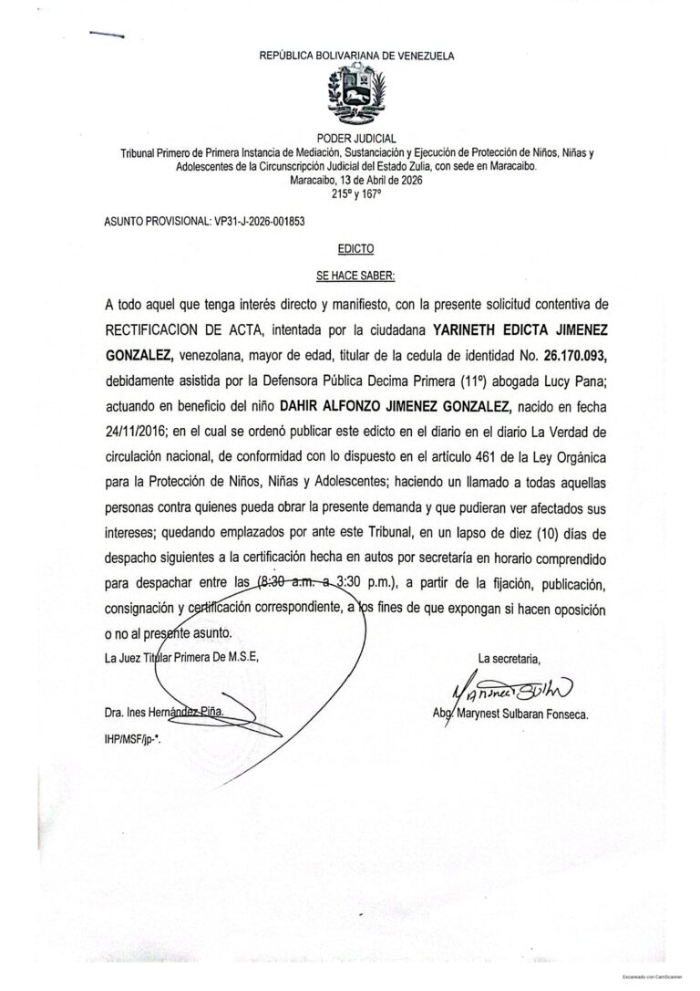 Edicto Asunto Provisional VP31-J-2026-001853
