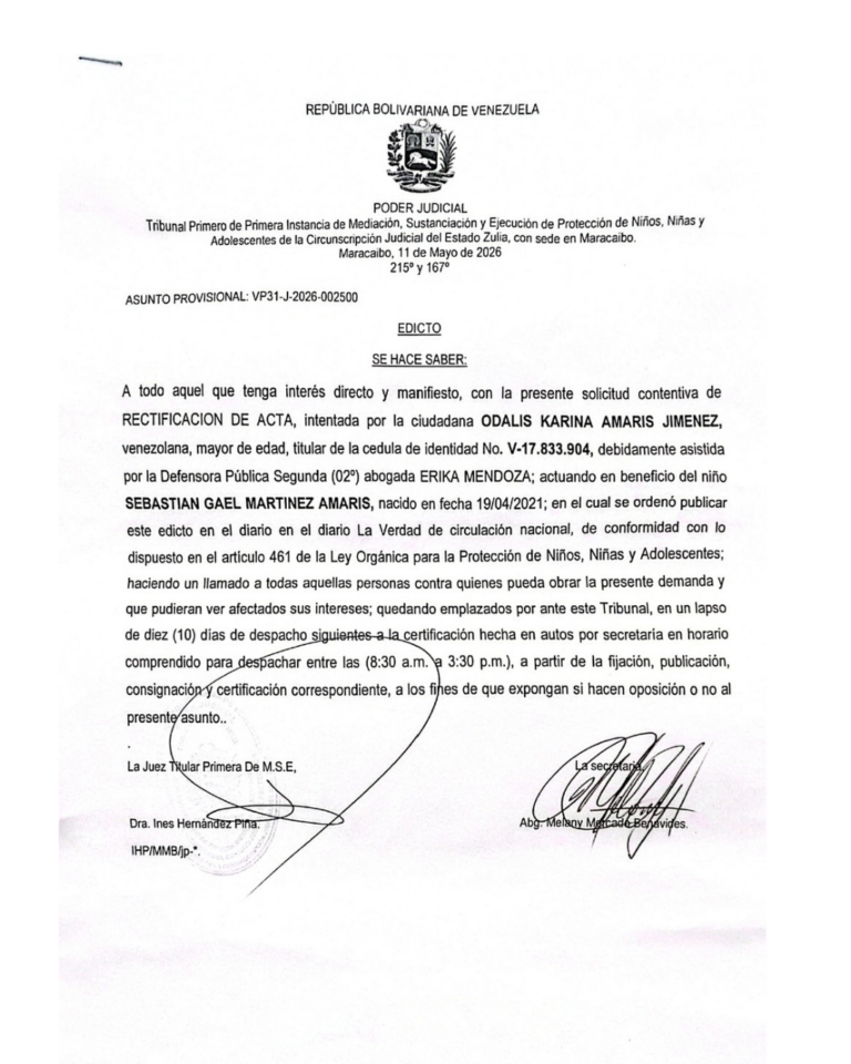 Edicto Asunto Provisional VP31-J-2026-002500