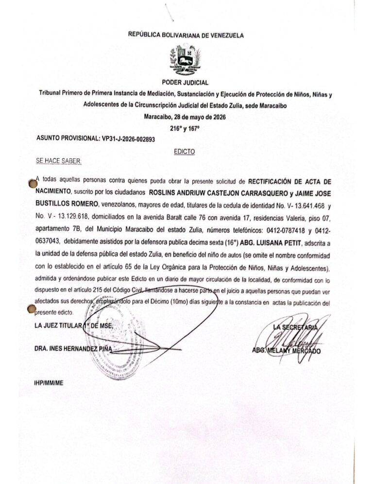 Edicto Asunto Provisional VP31-J-2026-002893