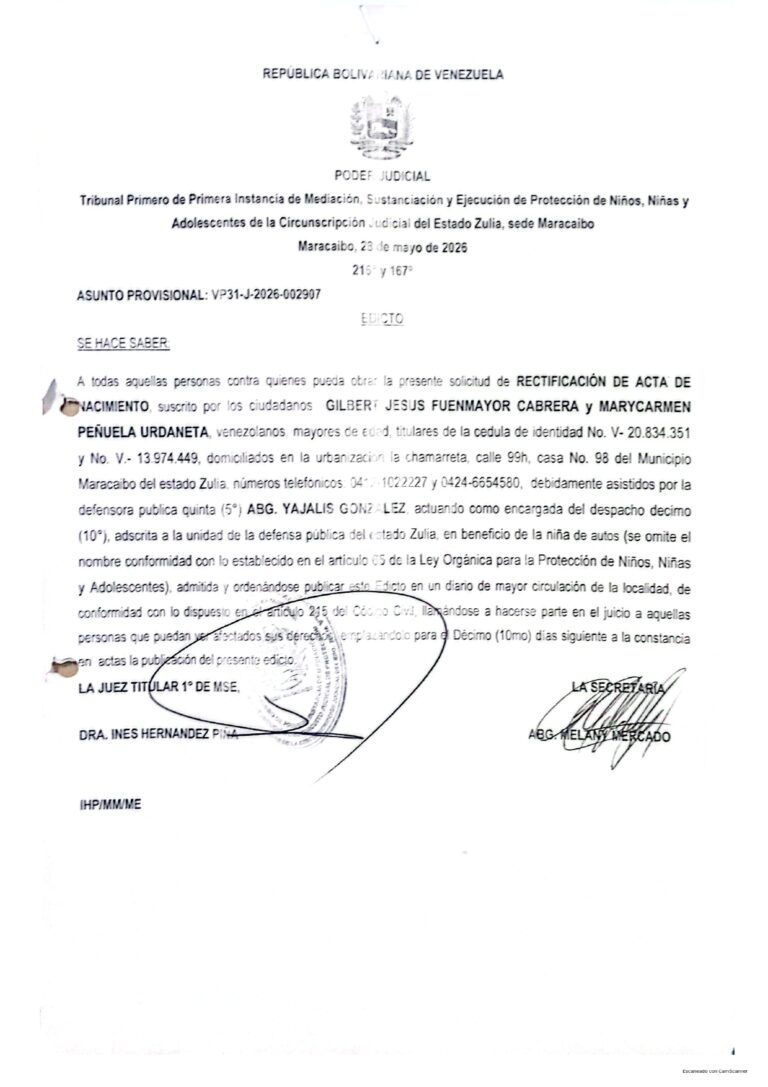 Edicto Asunto Provisional VP31-J-2026-002907