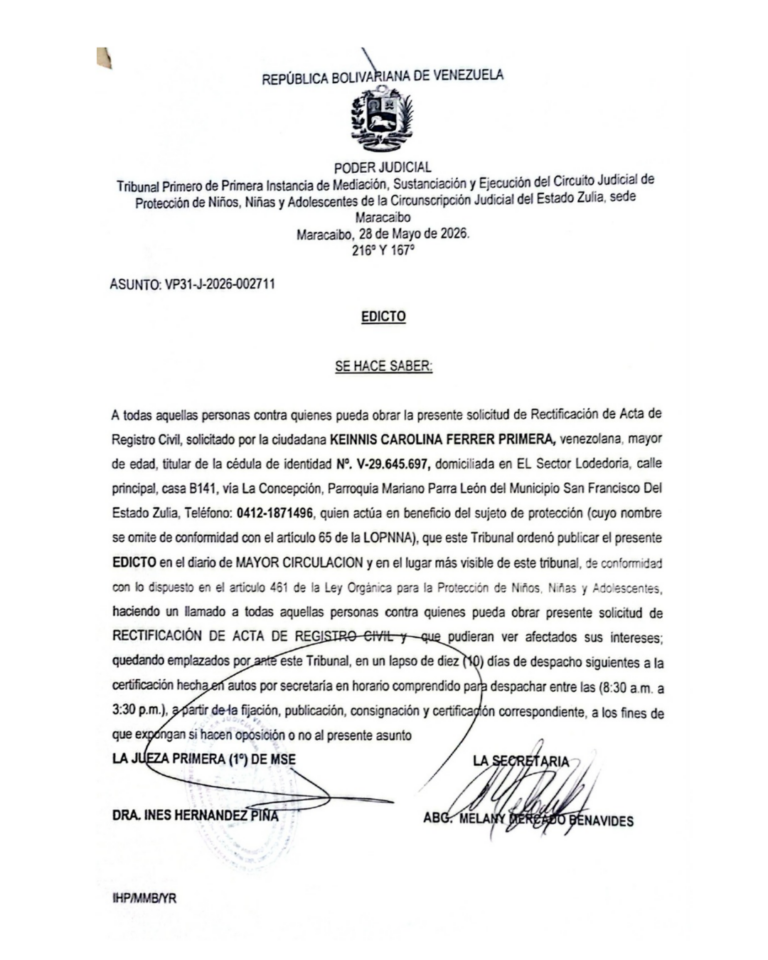 Edicto Asunto VP31-J-2026-002711