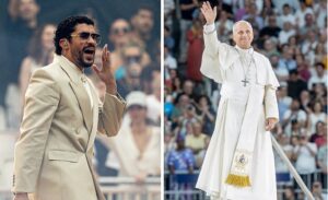 El Papa saluda a Bad Bunny y a su familia en Santiago Bernabéu