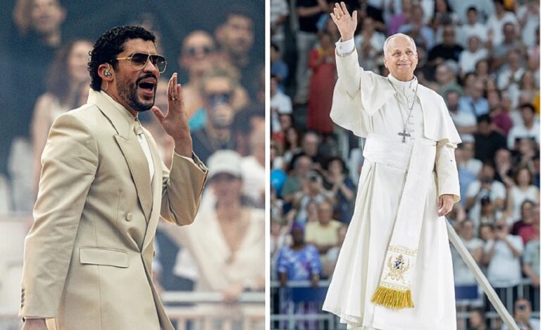 El Papa saluda a Bad Bunny y a su familia en Santiago Bernabéu