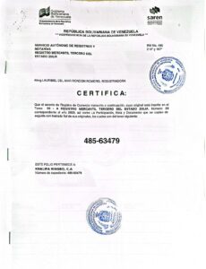 Registro Mercantil Khalifa Ningbo, C.A Expediente Nro 485-63479