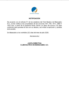 Cartel de Notificación Club Náutico de Maracaibo