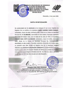Cartel de Notificación Disolución Unilateral Candy Yance