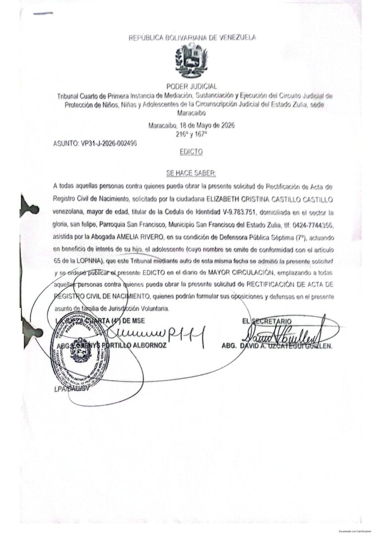 Edicto Asunto VP31-J-2026-002496