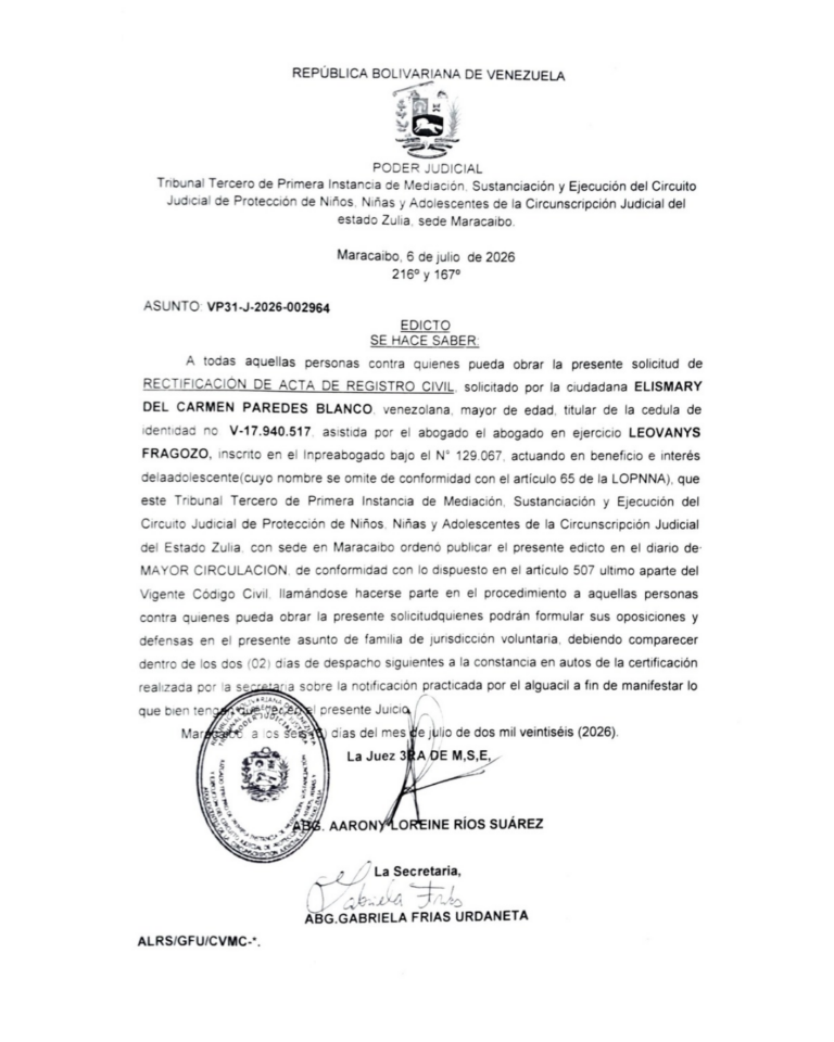 Edicto Asunto VP31-J-2026-002964