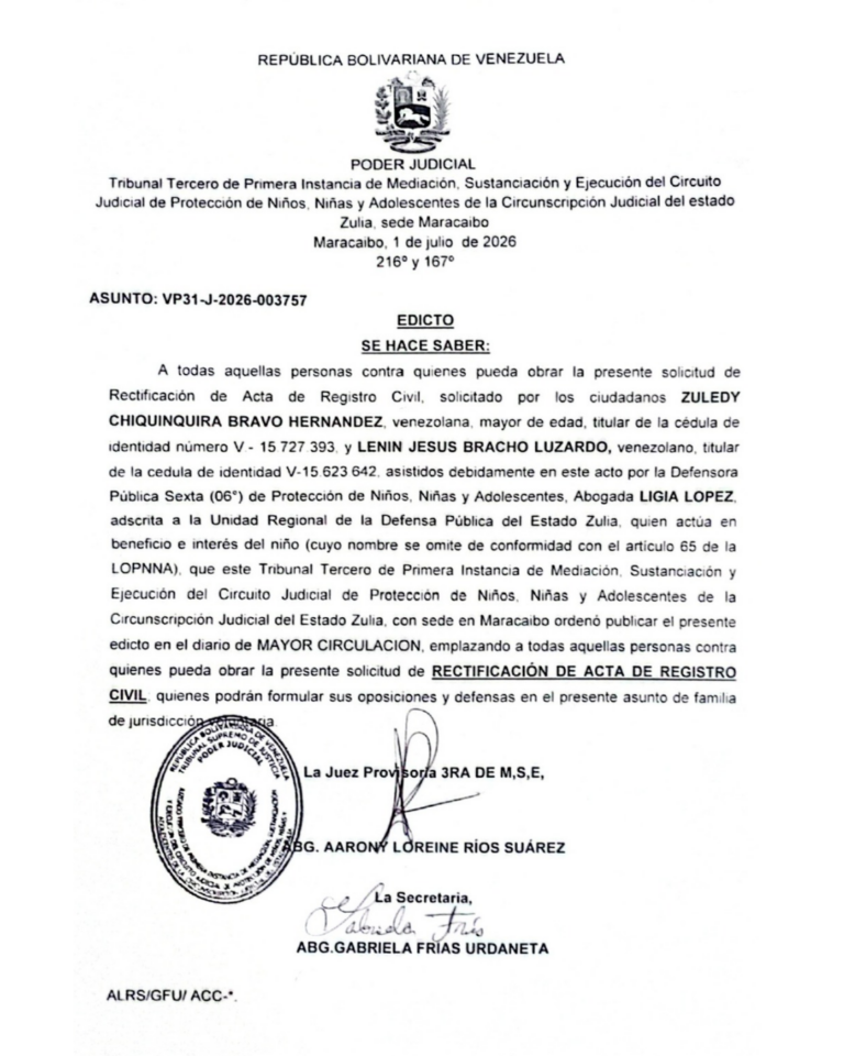 Edicto Asunto VP31-J-2026-003757