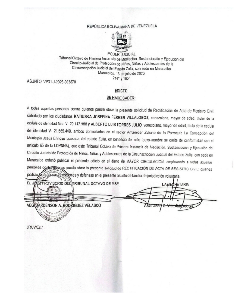Edicto Asunto VP31-J-2026-003870