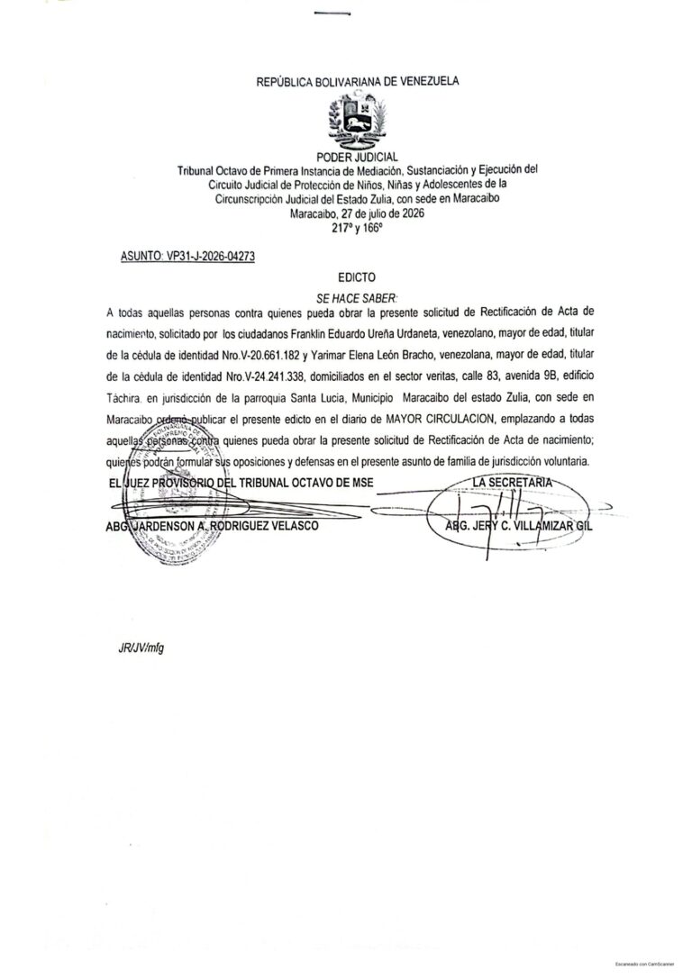 Edicto Asunto VP31-J-2026-04273