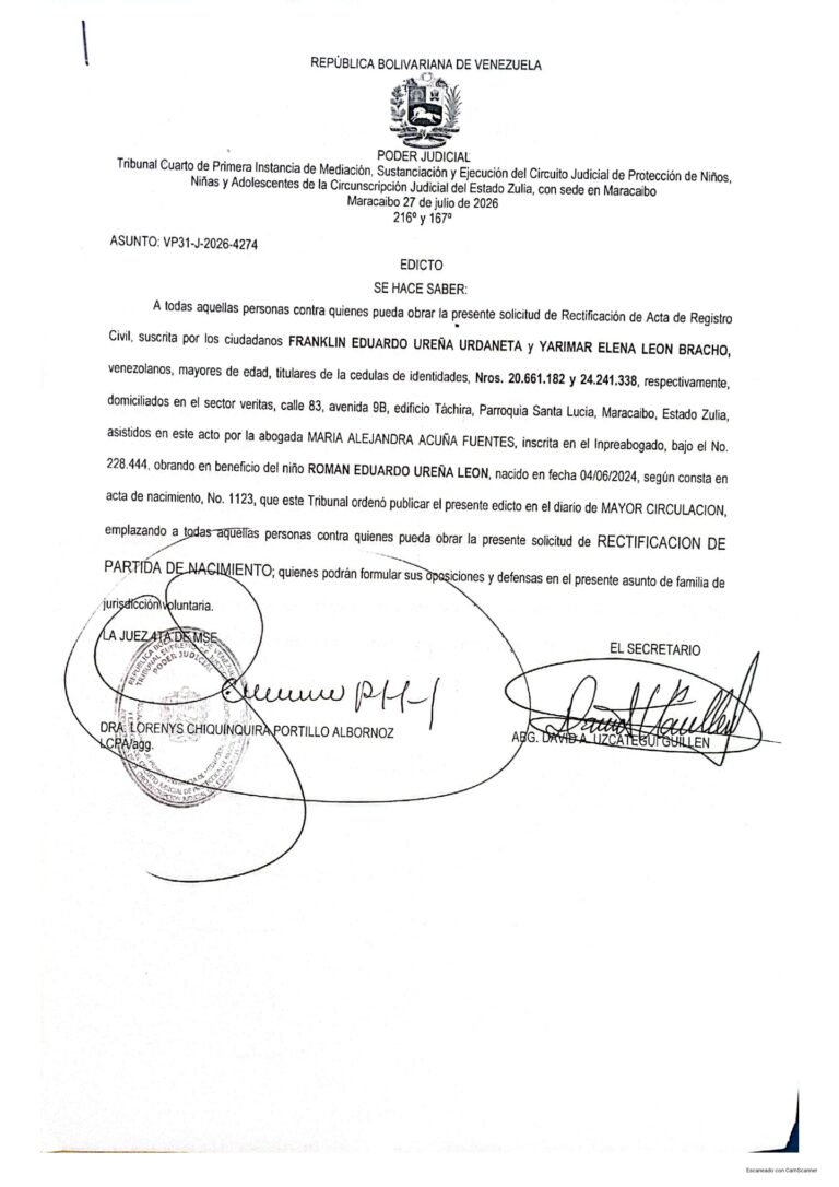 Edicto Asunto VP31-J-2026-4274