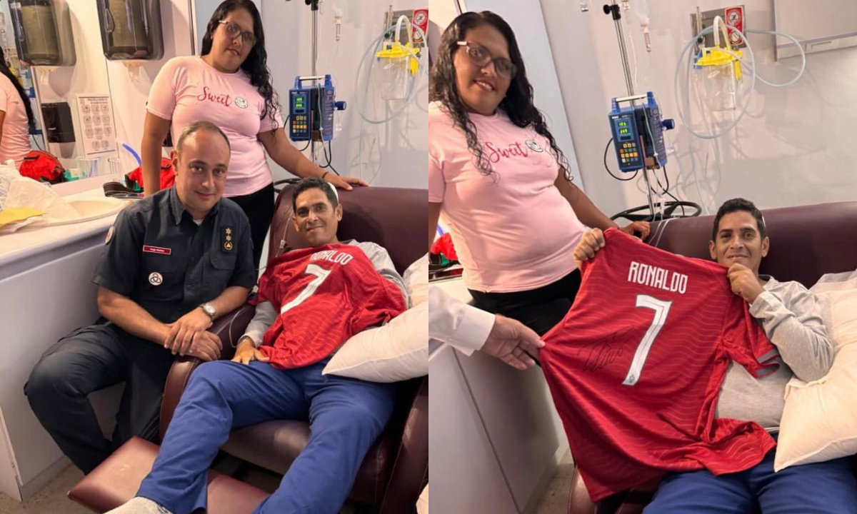 Hernán Gil recibe camiseta de Portugal firmada por Cristiano Ronaldo