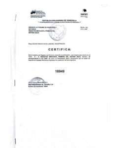 Registro Mercantil Distribuidora El Tacón, C.A Expediente Nro 18949