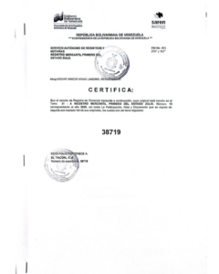 Registro Mercantil El Tacón, C.A Expediente Nro 38719