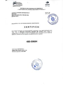 Registro Mercantil Ferre Frío Duaca 2023, C.A Expediente Nro 485-59684
