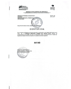 Registro Mercantil Inversiones El Tacón, C.A Expediente Nro 44140