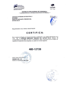 Registro Mercantil Mundo Air, CA Expediente Nro 485-12738