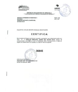 Registro Mercantil Premium Soft de Venezuela, S.A Expediente Nro 36845