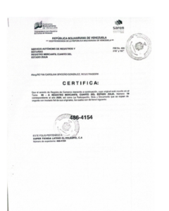 Registro Mercantil Súper Tienda Latino El Milagro, C.A