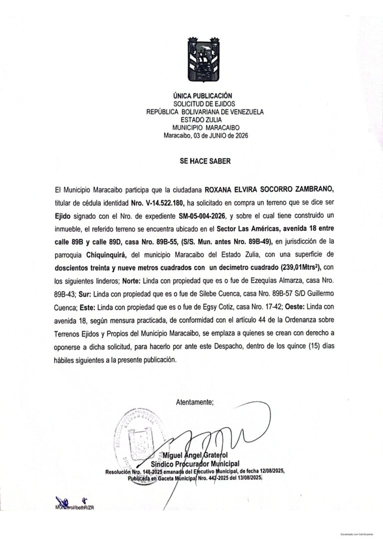Única publicación Solicitud de Ejidos Nro de Expediente SM-05-002-2026