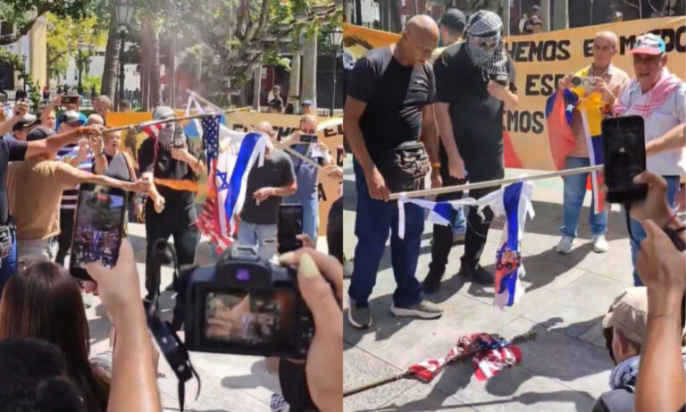 Chavistas queman banderas de EE. UU. e Israel durante protesta en Caracas