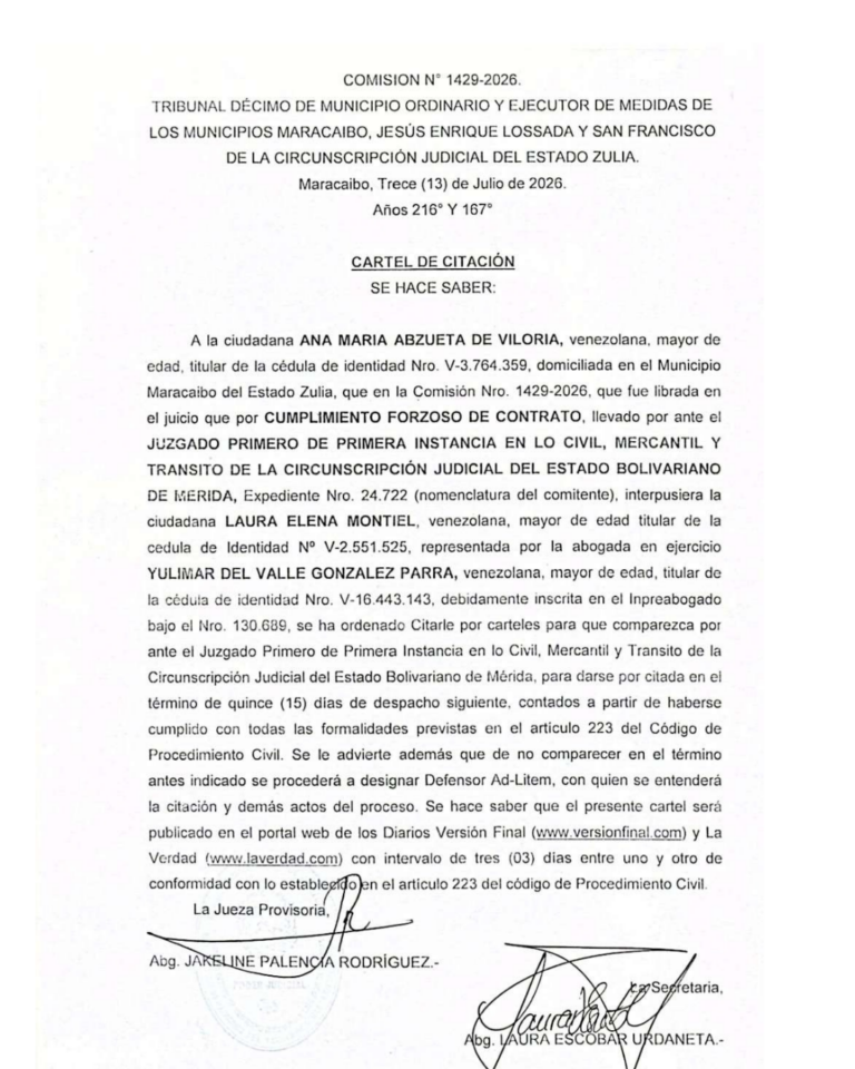 Cartel de Citación Comisión Nro 1429-2026