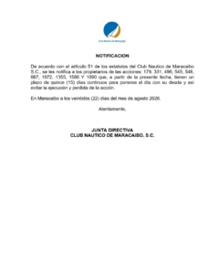Cartel de Notificación Club Náutico de Maracaibo