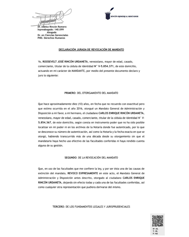 Declaración Jurada de Revocación de Mandato