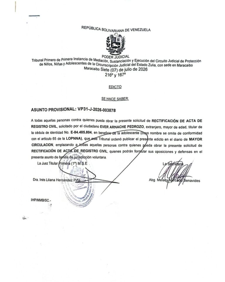 Edicto Asunto Provisional VP31-J-2026-003878