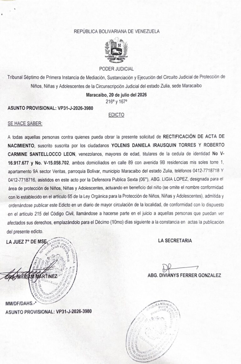 Edicto Asunto Provisional VP31-J-2026-3980