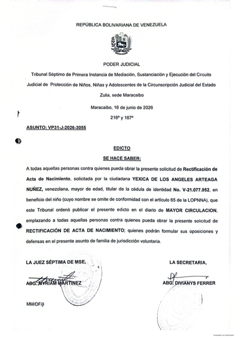Edicto Asunto VP31-J-2026-3055