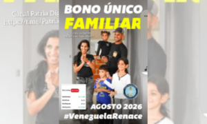 Pagan el Bono Único Familiar de agosto por Patria: $14,79