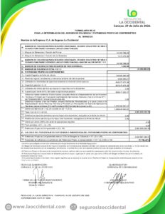 Margen de Solvencia y Patrimonio Propio No Comprometido,C.A de Seguros La Occidental