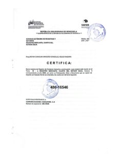 Registro Mercantil Comunicaciones Hakilman, C.A Expediente Nro 486-16546