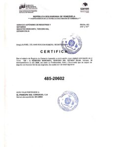 Registro Mercantil El Príncipe del Comercio, C.A Expediente Nro 485-20602